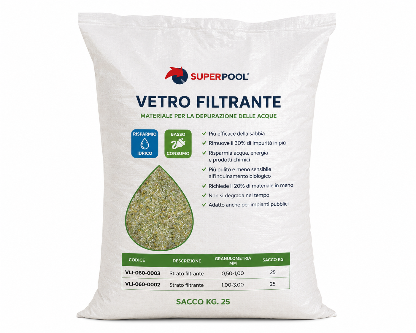 Vetro Filtrante per Depurazione Acque in Sacco da 25 kg