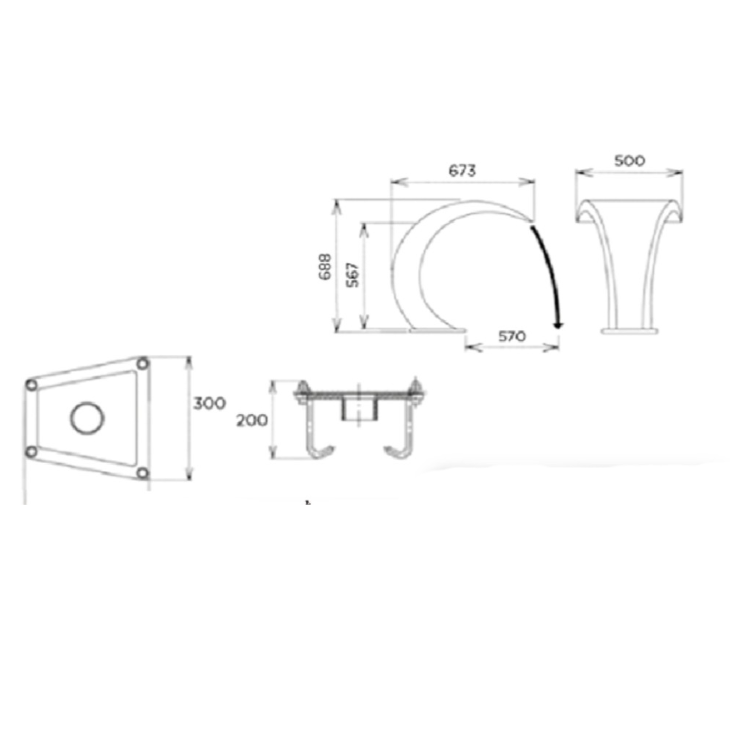 Cascata a Mezzaluna Satinata in Acciaio Inox AISI 316